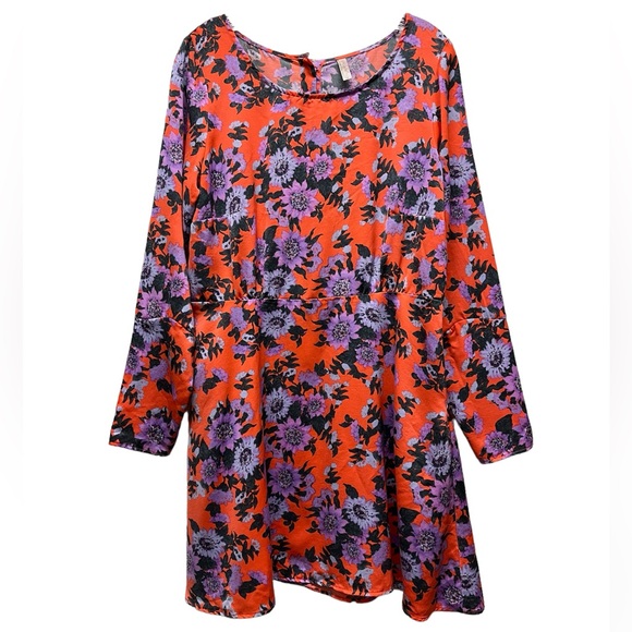 FREE PEOPLE Parker Floral Print Long Sleeve Boho Mini Dress Orange Sz 12 - Picture 2 of 13